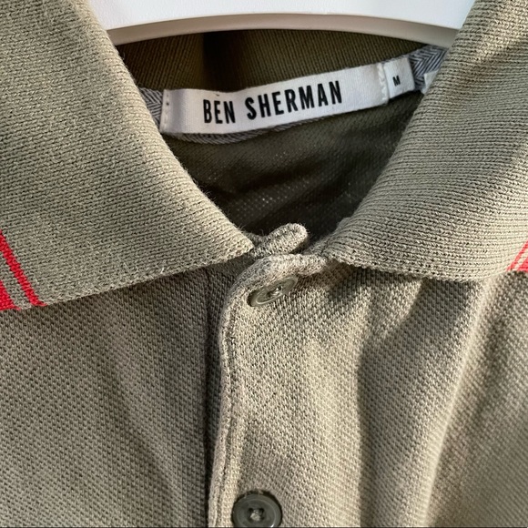 Ben Sherman twin Tipped Short Sleeve Polo Olive Green & Red - Picture 3 of 4